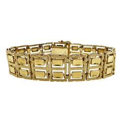 9ct gold textured and polished link bracelet, London import mark 1971, retailed by Ollivant & Botsford, boxed