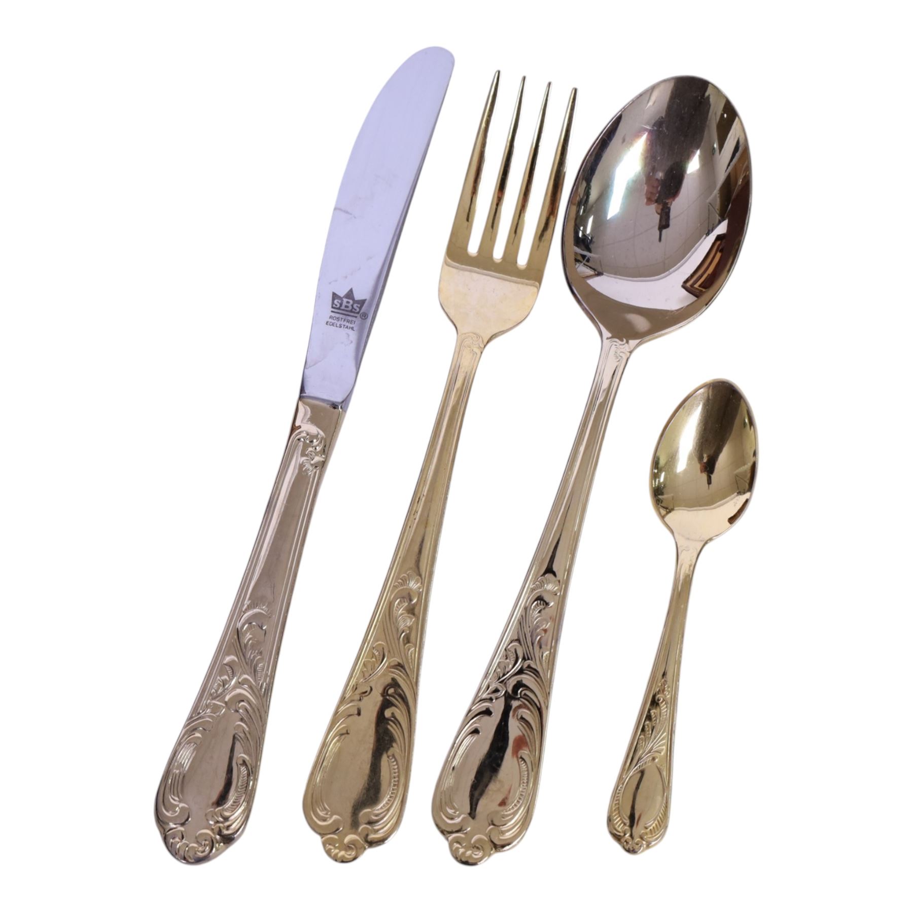 Bestecke Solingen (SBS) gold plated cutlery set for twelve in case