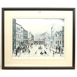 Laurence Stephen Lowry RA (Northern British 1887-1976): 'The Level Crossing - Burton on Trent', limited edition coloured lithograph signed in pencil with Fine Art Guild blind stamp numbered EJK, 43cm x 58cm  DDS - Artist's resale rights may apply to this lot    