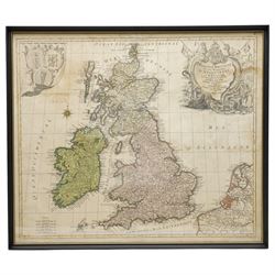 Mathais Albrecht Lotter (German 1741-1810): 'Le Grande Bretagne ou les Royaumes D'Angleterre et D'Ecosse comme aussi le Royaume D'Irlande Divisé par Provinces...', 18th century engraved map of the British Isles with hand-colouring pub. c.1776, 51cm x 60cm