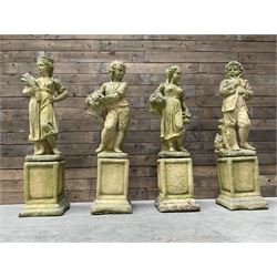 The Four Seasons - set of four cast stone garden figures on plinths