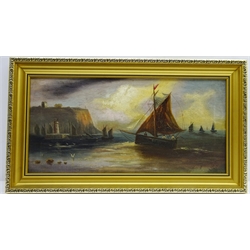  Fishing Boats off Scarborough, early 20th century oil on canvas signed and dated 1911 by A Malton 19cm x 39.5cm  