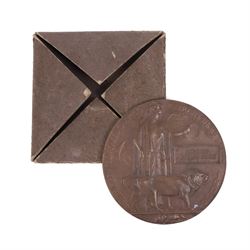 WWI bronze death plaque for Reginald George Clark, with card holder 