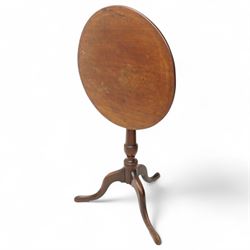 George III mahogany tripod, circular tilt-top on ring turned baluster pedestal, three out-splayed supports 