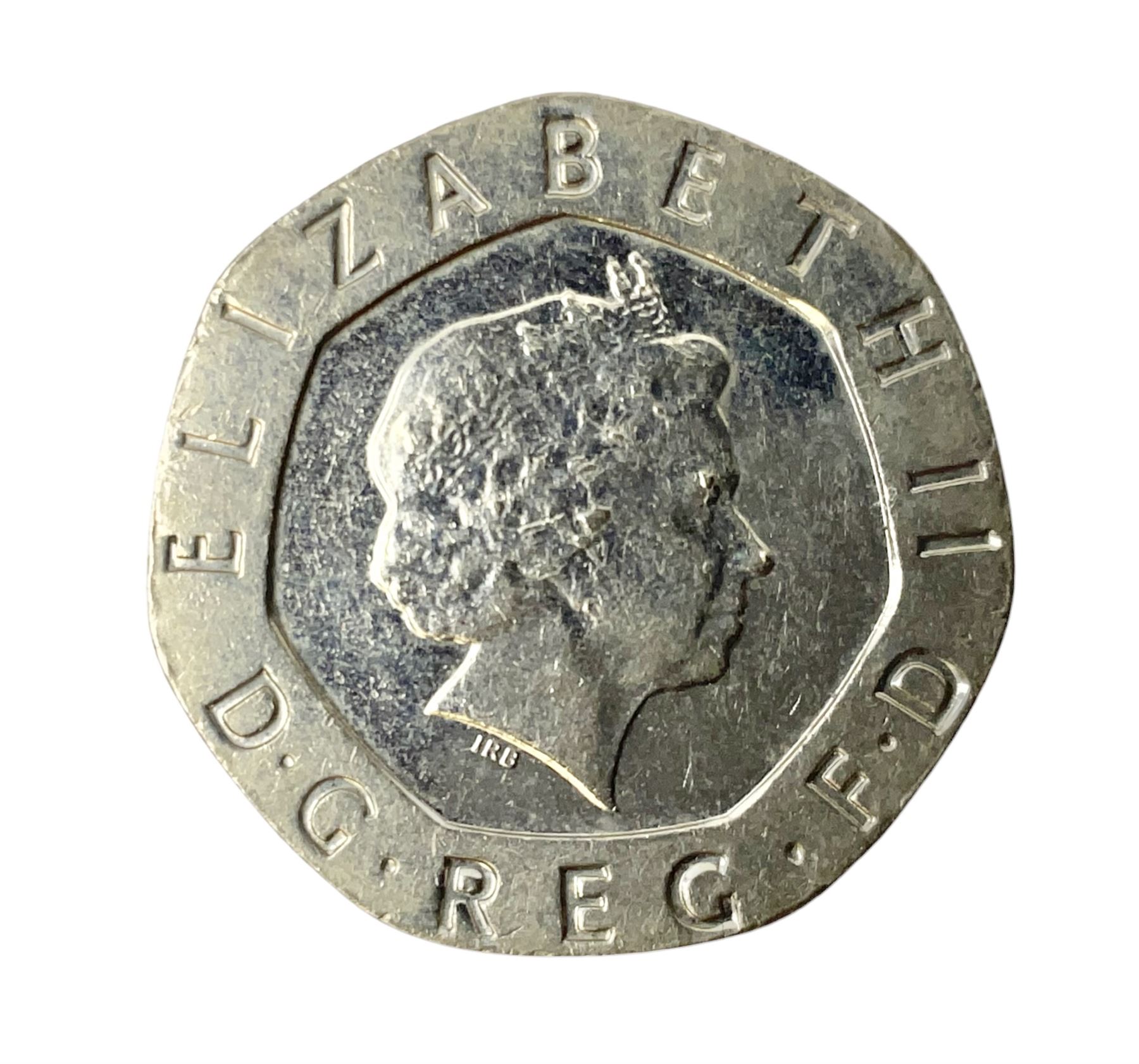 Queen Elizabeth II undated error twenty pence coin, from 2008