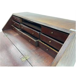 George III mahogany bureau, fall front enclosing fitted interior over four long graduating drawers, on bracket feet