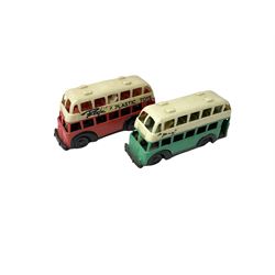 Nine Tri-ang plastic friction drive single deck buses, one marked Minic Transport; eleven other plastic double and single deck buses by Beeju, Rovex, Concept Models etc; and a plastic car; all unboxed (21)