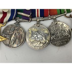 Group of five WW2 medals comprising 1939-1945 War Medal, Defence medal, 1939-1945 Star, Africa Star with 1st Army clasp and Italy Star, on medal bar with George VI General Service Medal with Malaya clasp and US Silver Star (with original issue case containing button-hole badge) awarded to Major J. Brock R.W.K. complete with set of miniatures and various ribbons; together with two 1930s Life Saving Medals, two RWK association 'jewels' of office, RWK regimental car mascot with additional inner crest etc