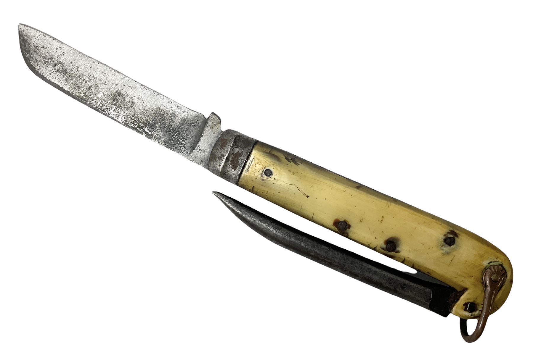Early 20th century Royal Garrison Artillery Orkney army folding jack/clasp knife, the blade inscribed 'Orkney R.G.A.(T) and marked F. Newton Premier Sheffield, with blade and marlin spike and horn grips