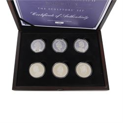 Queen Elizabeth II Jersey 2015 'H.M. Queen Elizabeth II Portraits The Sculptors' Set', comprising six silver proof five pound coins, cased with certificate