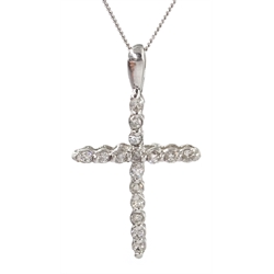  Platinum diamond set crucifix pendant, stamped 950, on 18ct gold chain, stamped 750  