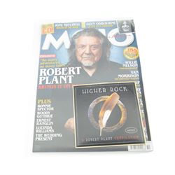 Robert Plant memorabilia, including framed and signed photograph and Band of Joy CD, Higher Rock CD and a Mojo magazine with Plant on the cover