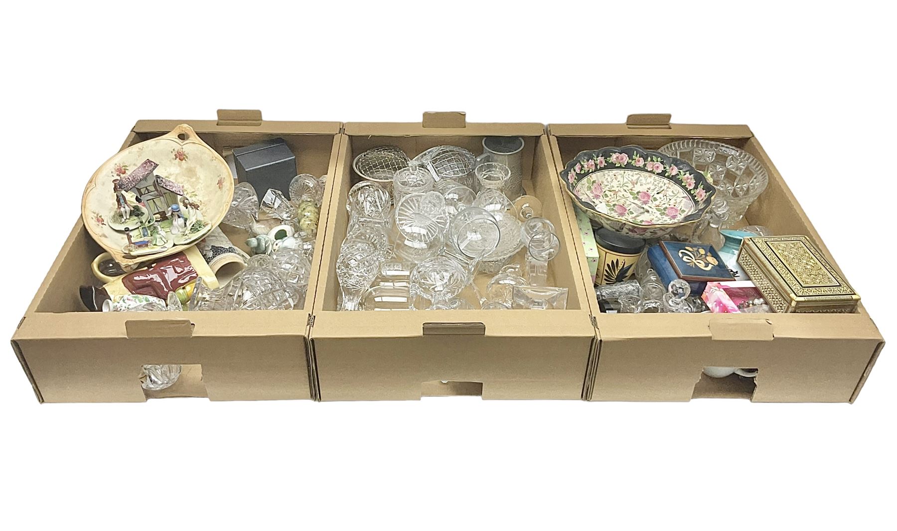 Caithness glass paperweight, together with other glassware, Zampiva figures and other collectables, in three boxes 