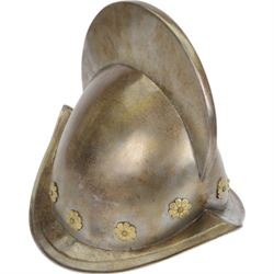Reproduction 16th Century Spanish Conquistador Morion helmet, with brass flowers, H30cm
