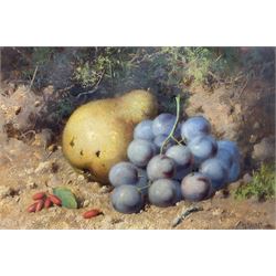 William Henry Hunt (British 1790-1864): Still Life of Grapes and a Pear, watercolour signed 15cm x 22cm 