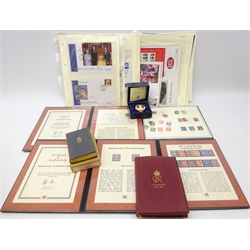  Three 'Westminster' folders containing various stamps with descriptions, various FDCs relating to Royalty, 1937 cover 'Anglo-American Goodwill Coronation Flight', Westminster Collection enameled box, common prayer book for the 1937 Coronation etc   