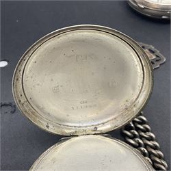 Five Victorian and early 20th century silver lever pocket watches including keyless half hunter, Fattorini & Sons, Bradford, Thomas Russell & Sons, Liverpool and Thomas Yates, Preston and a silver graduating Albert chain with fob