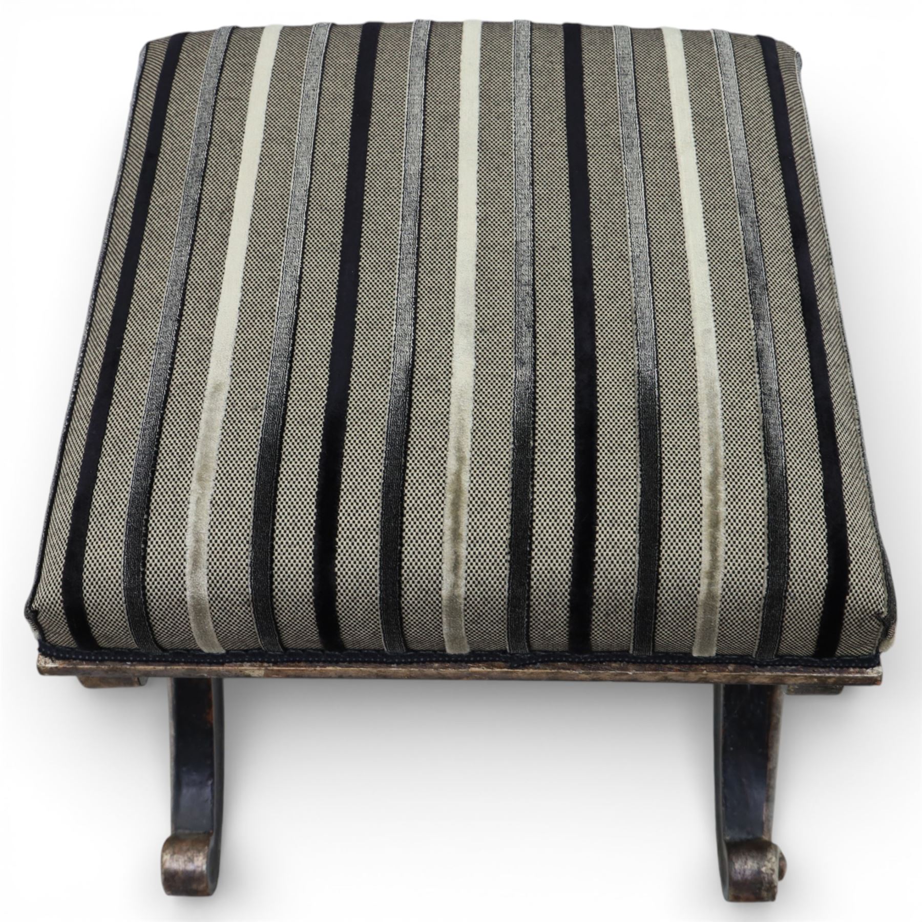 French design dressing table stool, striped upholstery over an X-frame base