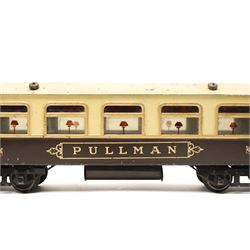 Hornby O gauge Parlour Car 'Grosvenor', a Hornby Pullman coach and a vintage Crumpsall biscuit tin in the form of a trunk