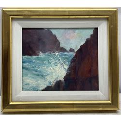 Simon Rivett (Northern British Contemporary): 'Slash Dalbeg' Isle of Lewis Scotland, oil on board, signed dated '04 verso with artist's studio title label 19cm x 23cm
Notes: Simon Rivett trained at Goldsmiths College in London and gained a BA (Hons) in Fine Art. He has been painting landscape from his days as a student, painting the declining industrial landscape of his home in Newcastle, living and working in Lewis and exploring the unique rural landscape of the Outer Hebrides, before moving recently to live in Edinburgh.