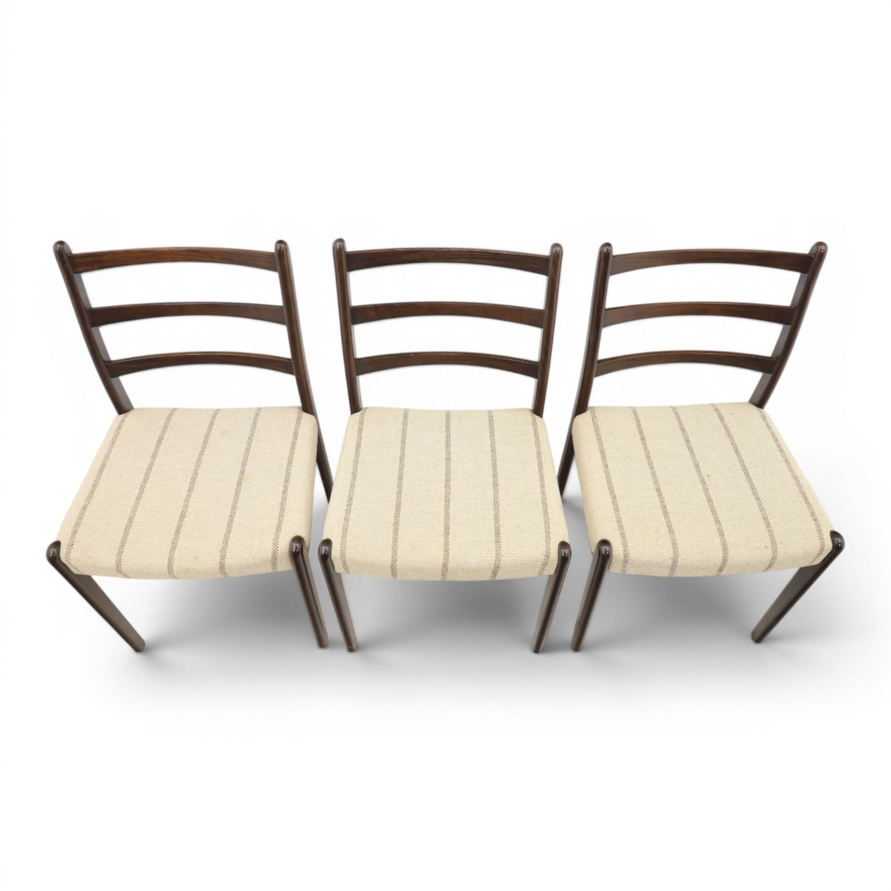 Danish Oversea Furniture - Set of six mid-20th century ladder back dining chairs, upholstered striped seat
