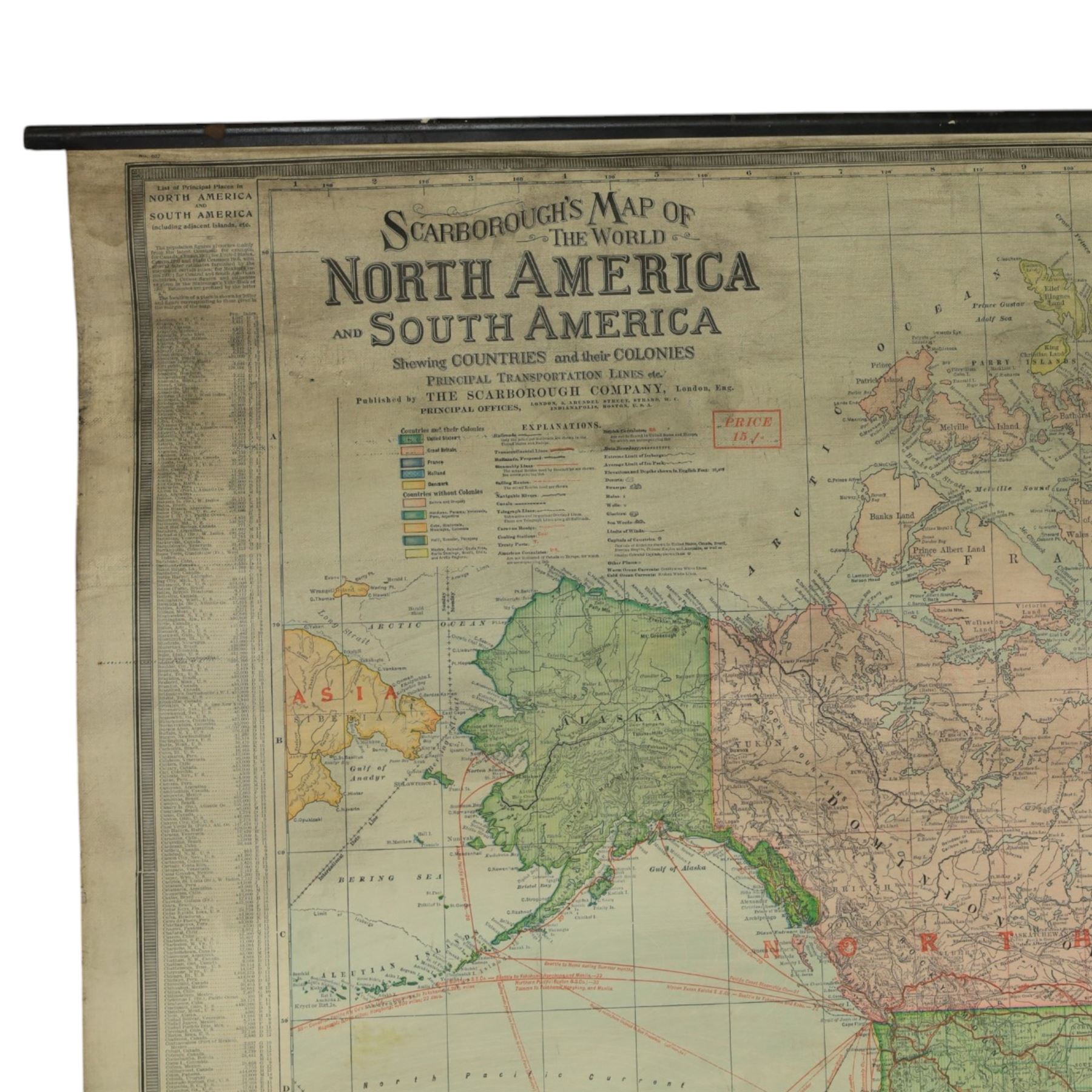The Scarborough Company (London c.1907): 'Scarborough's Map of the World', double-sided rolled map on waxed silk, showing North America and South America recto, and Europe, Asia, Africa and Australasia verso, 101cm x 101cm
