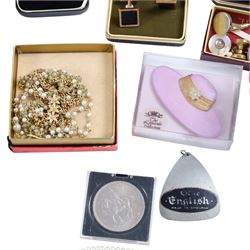 Collection of costume jewellery and wristwatches, including Rotary watches, faux pearl necklaces, etc, together with a Cummels trinket box and other collectables