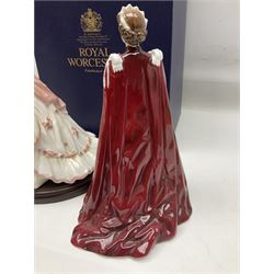 Three Royal Worcester figures, comprising Glyndebourne, with original box, Royal Worcester Special Even 1998 Elizabeth, with certificate and original box, and In Celebration of the Queens 80th Birthday 2006 