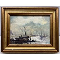 Robert Leslie Howey (British 1900-1981): Low Tide Whitby Harbour, oil on canvas board signed 13cm x 18cm