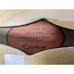Epiphone Casino NA semi-acoustic guitar with natural maple finish and P90 pick-ups, serial no.19061529340, L105cm overall; in original hard carrying case