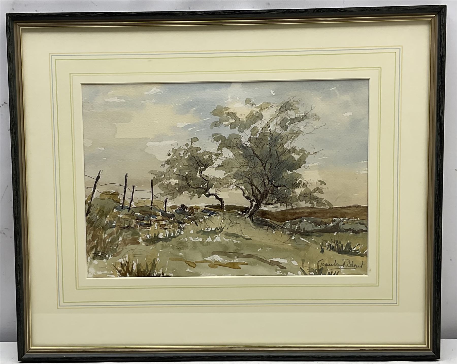 George Richard Lane Fox (1st Baron Bingley) (British 1870-1947): 'The Lake at Wothersome', watercolour unsigned, labelled verso 13cm x 22cm; Joan Ridout (British 20th century): 'Thorn Trees on Dartmouth', watercolour signed 22cm x 32cm; English School (20th century): Tree Landscape, watercolour signed with monogram 25cm x 35cm (3)