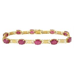 9ct gold oval cut ruby bracelet, stamped 375, total ruby weight approx 16.90 carat