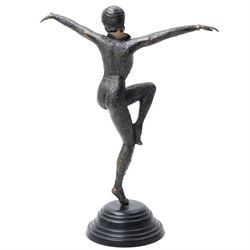 Art Deco style bronze of dancing lady on a stepped metal plinth H48cm