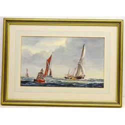  Fishing Boats off Shore, watercolour signed by Jack Rigg (British 1927-) 18cm x 30cm  