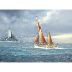  Jack Rigg  (British 1927-): Rounding the Fastnet Lighthouse, oil on board signed 34cm x 44cm  DDS - Artist's resale rights may apply to this lot   