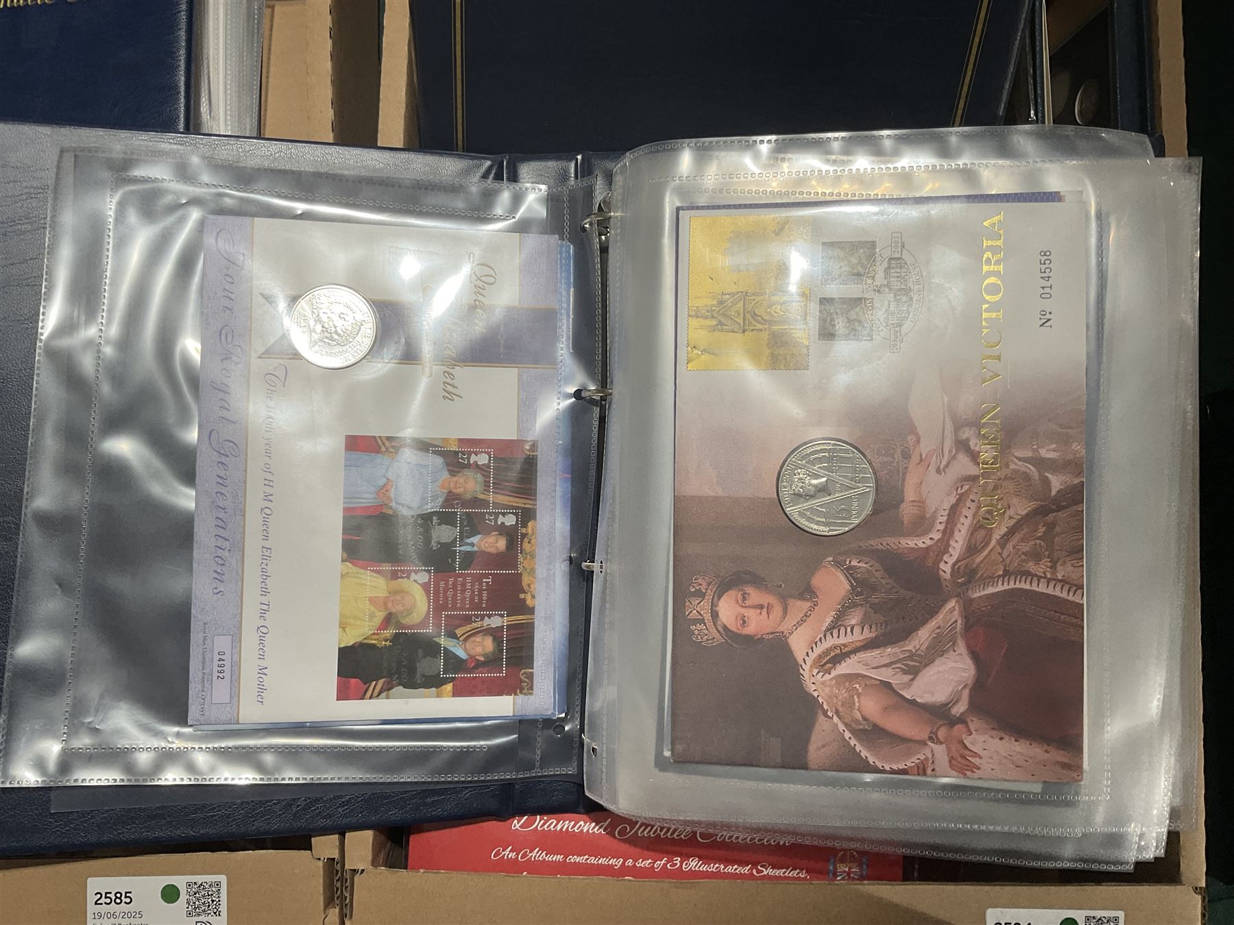 Approximately one hundred and fifteen Royal Mint coin covers, in two ring binder folders and loose, together with approximately 53 grams of Great British pre-1920 and approximately 68 grams of Great British pre-1947 silver threepence coins, and a small quantity of further pre-decimal coins