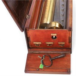 19th century Swiss rosewood music box, with boxwood foliate inlaid and strung rectangular top, with cylinder and comb movement stamped Henriot, Geneve, serial no. 14818, H13cm, W50cm