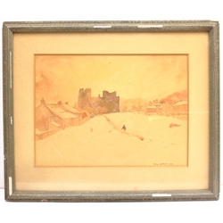 George Jackson (British 1898-1974): Castle Bolton in the Snow, watercolour signed and dated 1939, 27cm x 37cm Notes: Jackson was a member of the Castle Bolton Group along with friends Fred Lawson and George Graham