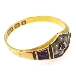  Victorian 15ct gold seed pearl and ruby ring, Birmingham 1878  