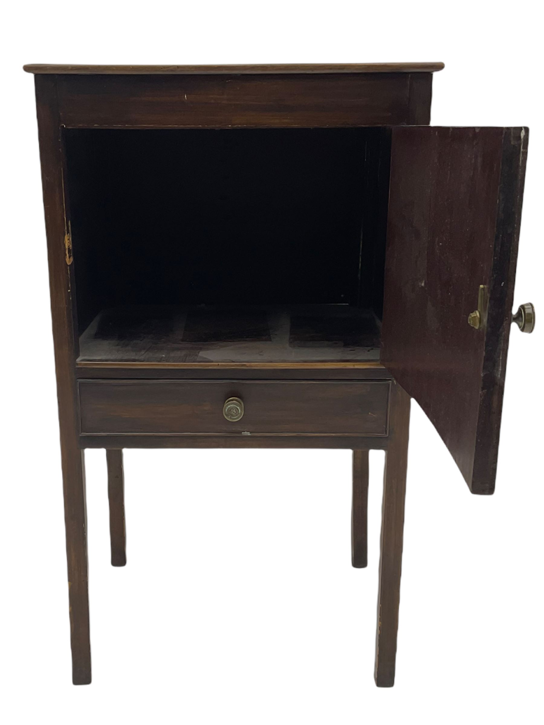 Georgian mahogany night cupboard, enclosed by single door and fitted with single drawer, square supports