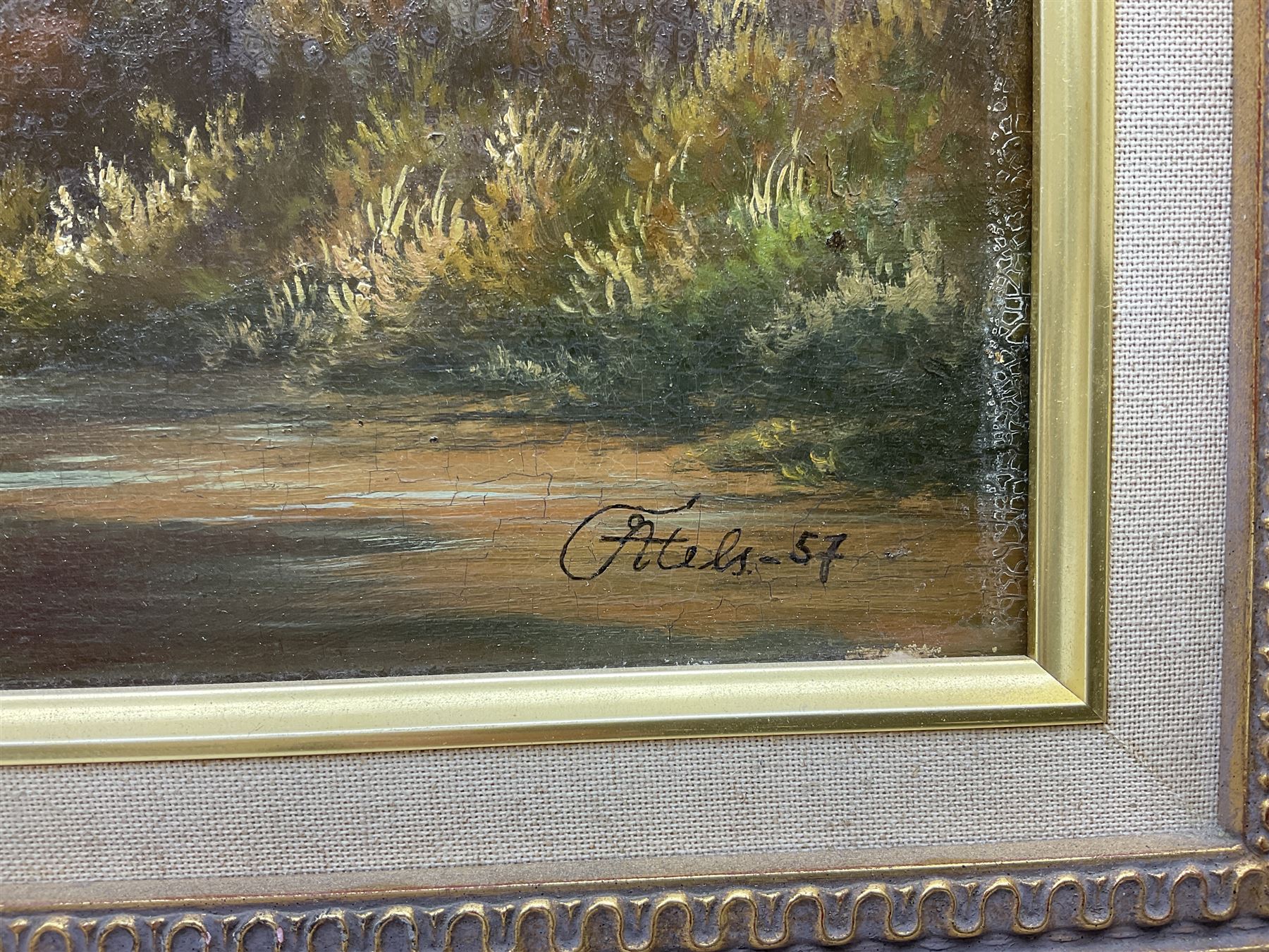 Atels (Continental 20th century): Rural River Landscape with Figures, oil on panel signed and dated '57, 39cm x 50cm