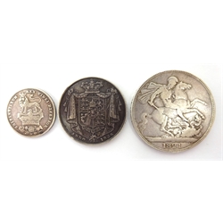  Three Great British King George IV silver coins 1826 shilling, 1836 half crown and 1821 crown (3)  
