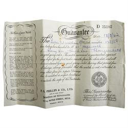 9ct gold ladies manual wind Waltham wristwatch, on 9ct gold articulated strap, with P.S Phillips & Co jewellery box 