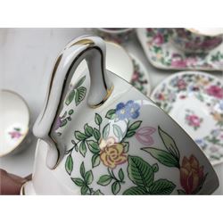 Crown Staffordshire Thousand Flowers pattern part tea service, to include teapot, two open sucriers, eighteen cups, fifteen saucers etc (57)