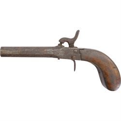 19th century percussion pistol with octagonal barrel, together with muff/ starter pistol 