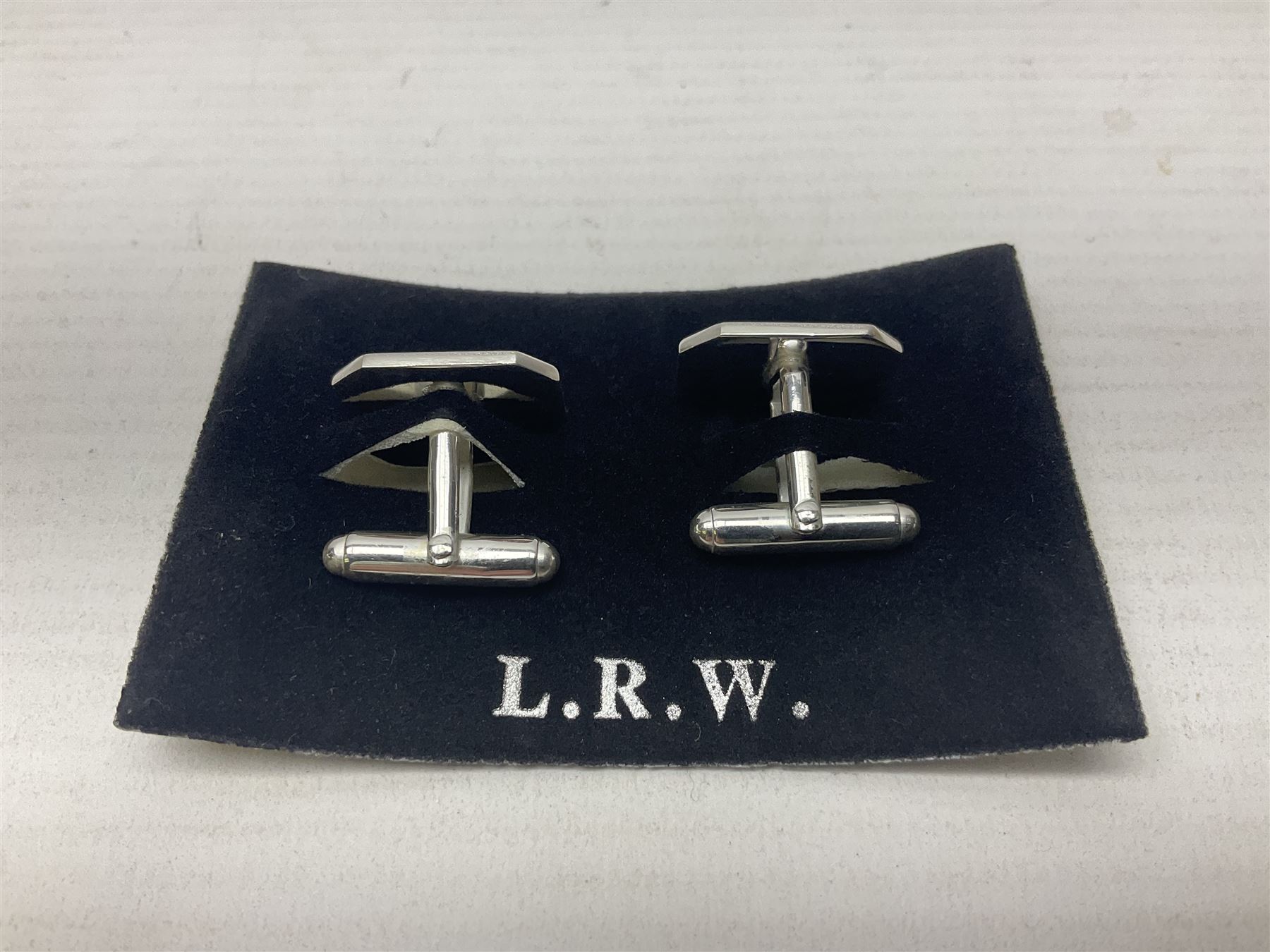 Pair of silver blue enamel dog cufflinks, hallmarked