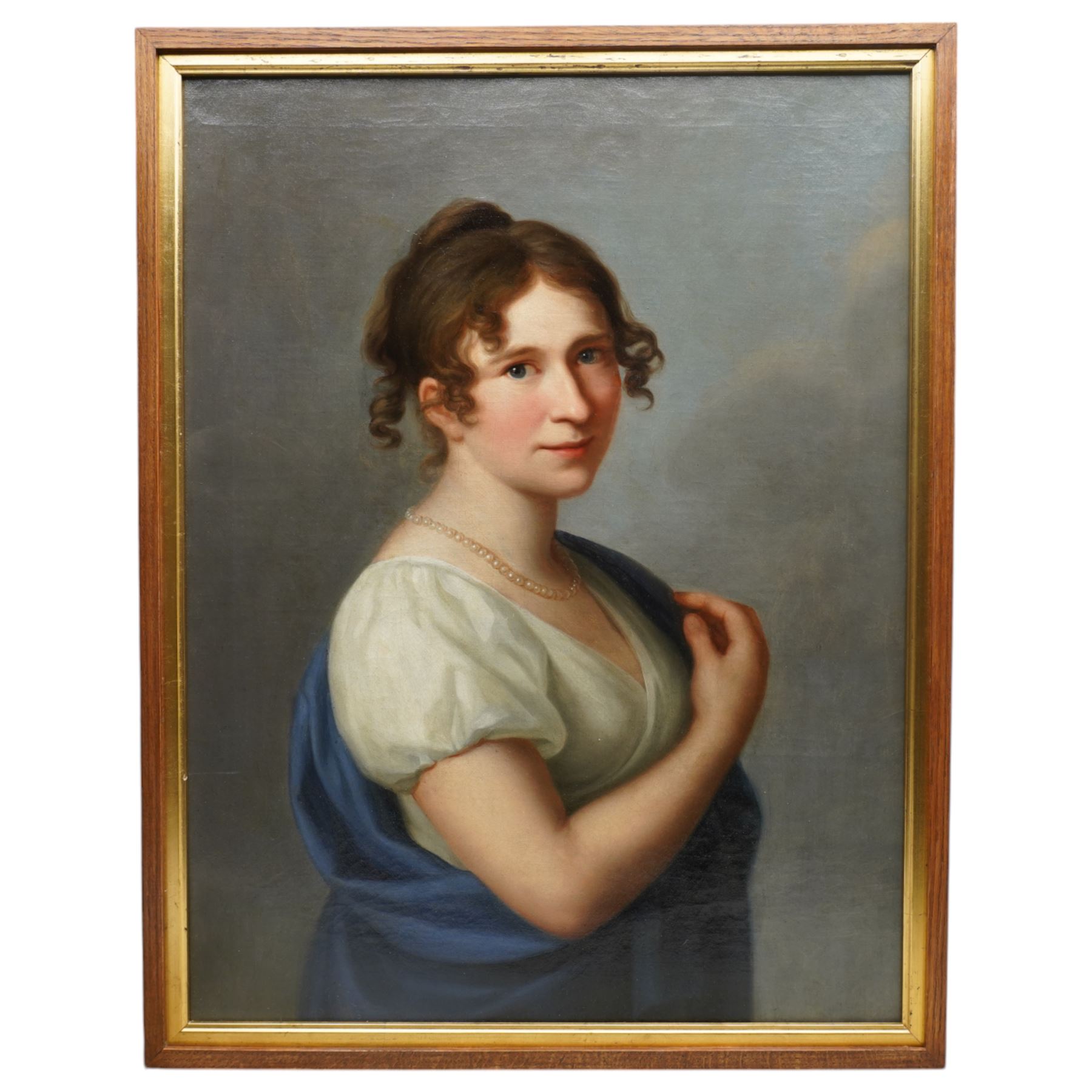 Circle of Angelica Kauffman (Swiss 1741–1807): Half-Length Portrait of a Young Woman in Classical Dress, late 18th century oil on canvas unsigned 70cm x 53cm