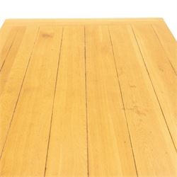 Late 20th century solid light oak dining table, on square supports