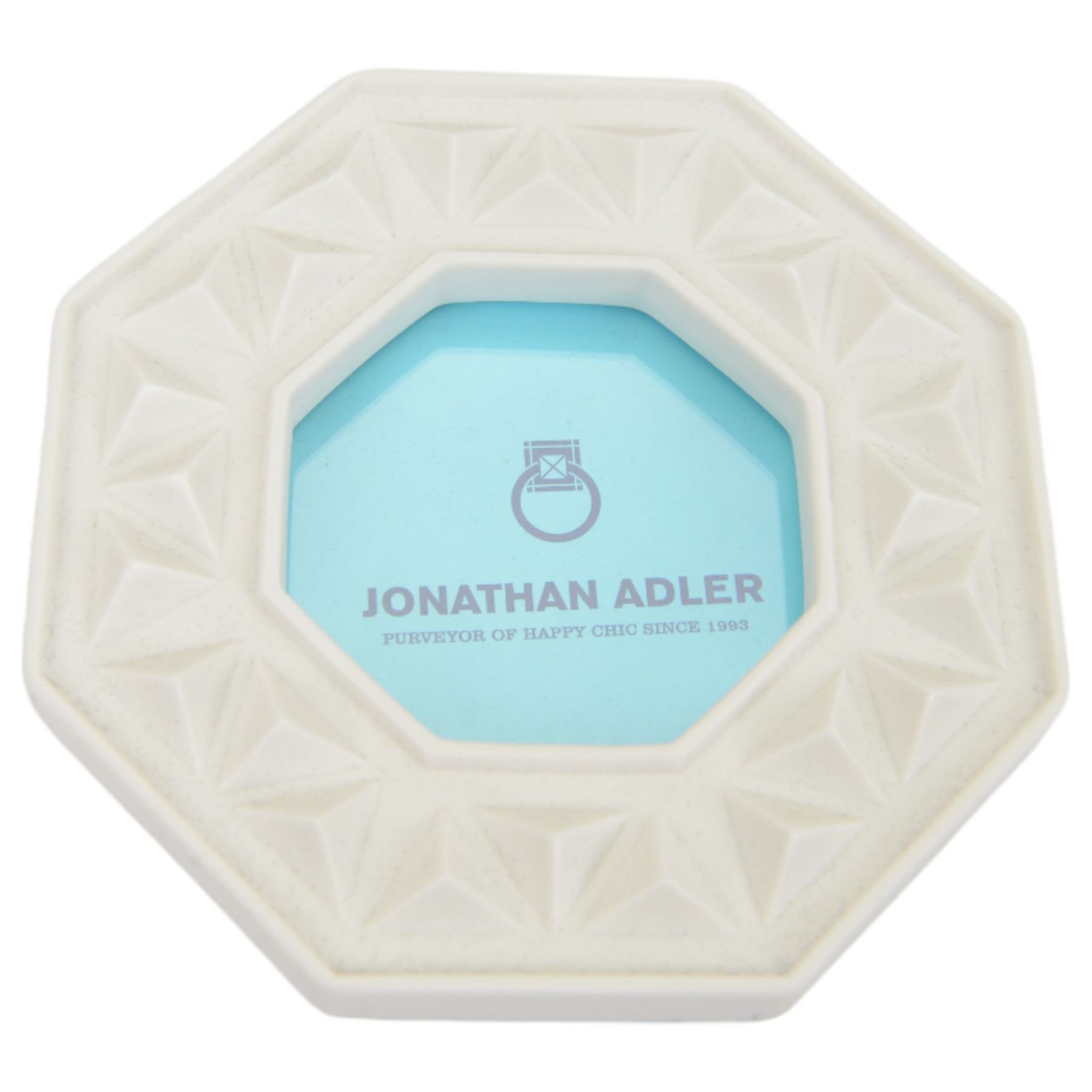 Four Jonathan Adler items, to include Op Art Lacquer box, in black and white geometric pattern, acrylic black Bel Air Scoop vase, Zebra Stacking dish and a white matte photograph frame, together with an Alexandra Von Frustenberg acrylic box with black and white geometric pattern