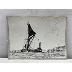 Jack Rigg (British 1927-2023): 'Reminder in the Blackwater at Osea - Going back to Malden', ink sketch signed titled and dated 1976, 19cm x 17cm (unframed)